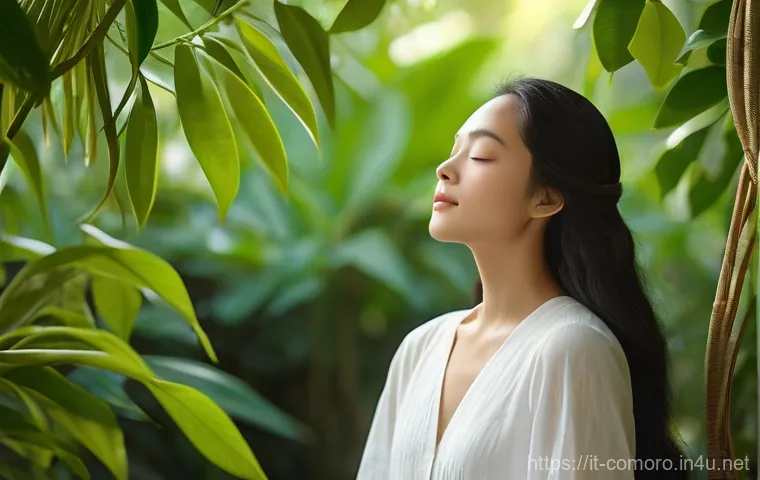 코모로 전통 약초와 사용법 - **Prompt for Ylang Ylang's Calming Beauty:**
    "A serene portrait of a young woman, her eyes close...