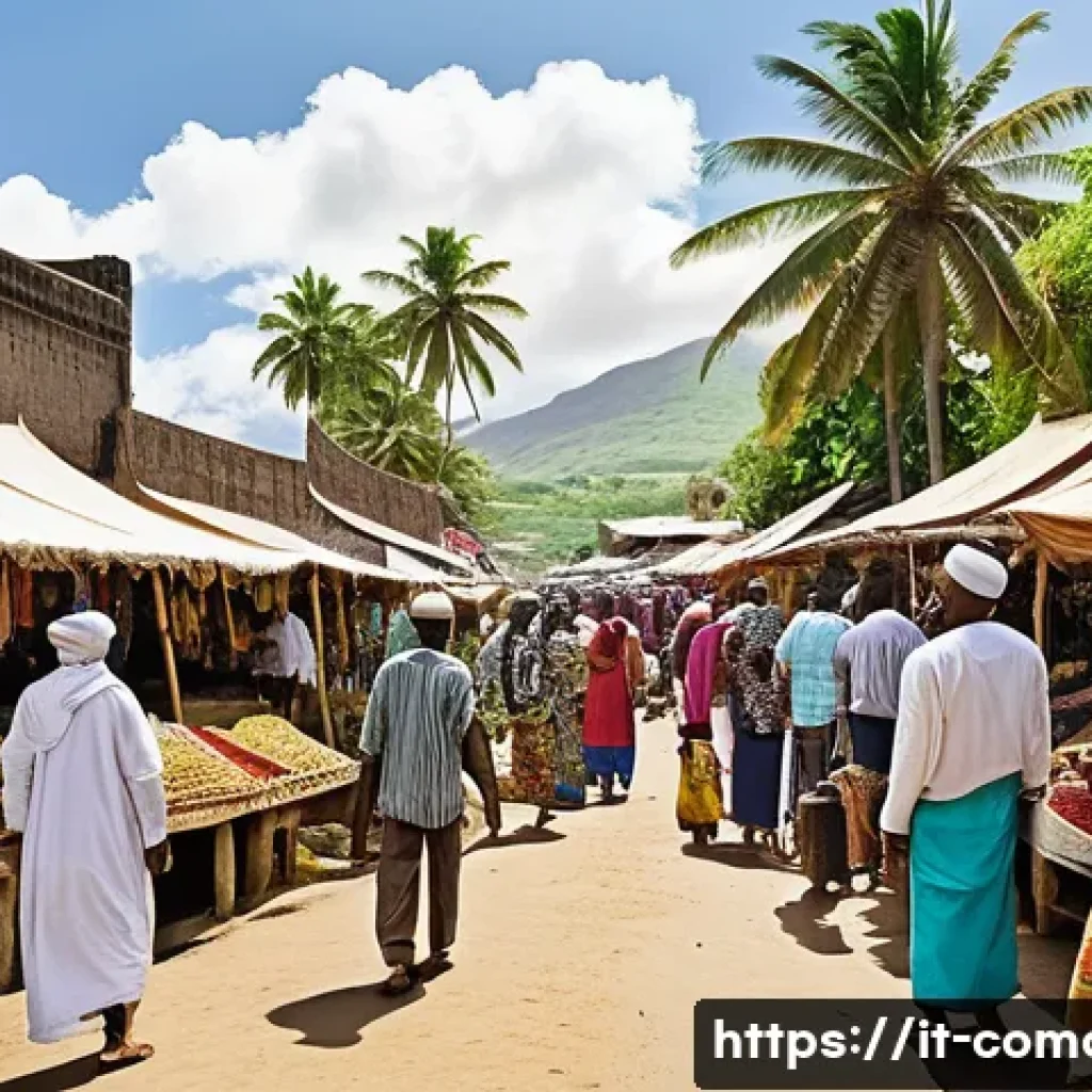 코모로 종교 갈등 사례 - **A Vibrant Cultural Mosaic of Comoros**
    A bustling outdoor market scene in the Comoros islands,...