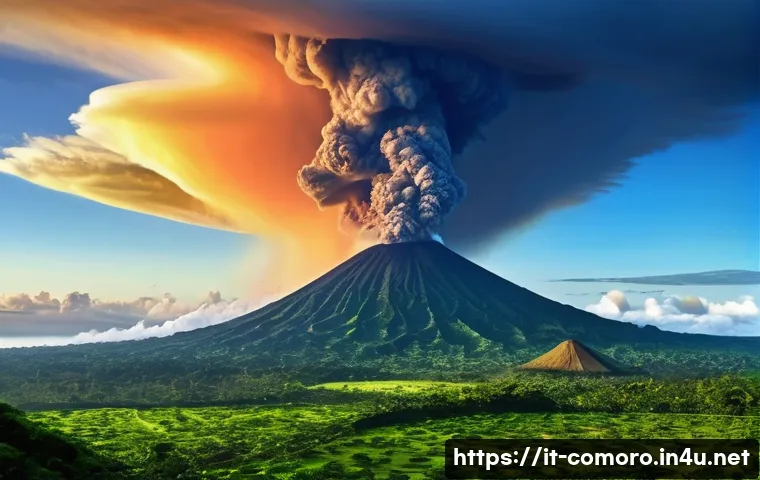 코모로 천연자원 현황 - A vibrant landscape of Grande Comore island featuring the active Karthala volcano erupting gently un...