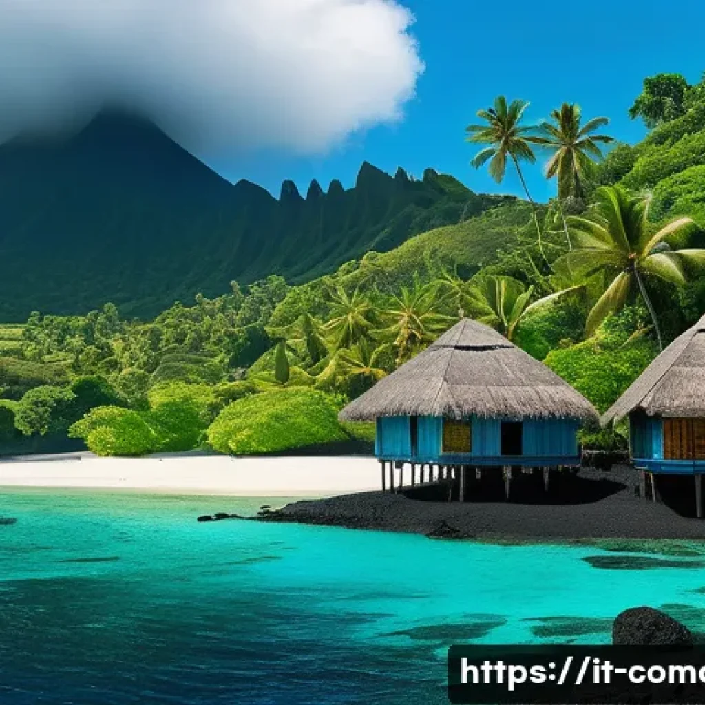 코모로와 몰디브 비교 - A breathtaking volcanic island landscape of the Comoros archipelago at sunrise, featuring towering v...