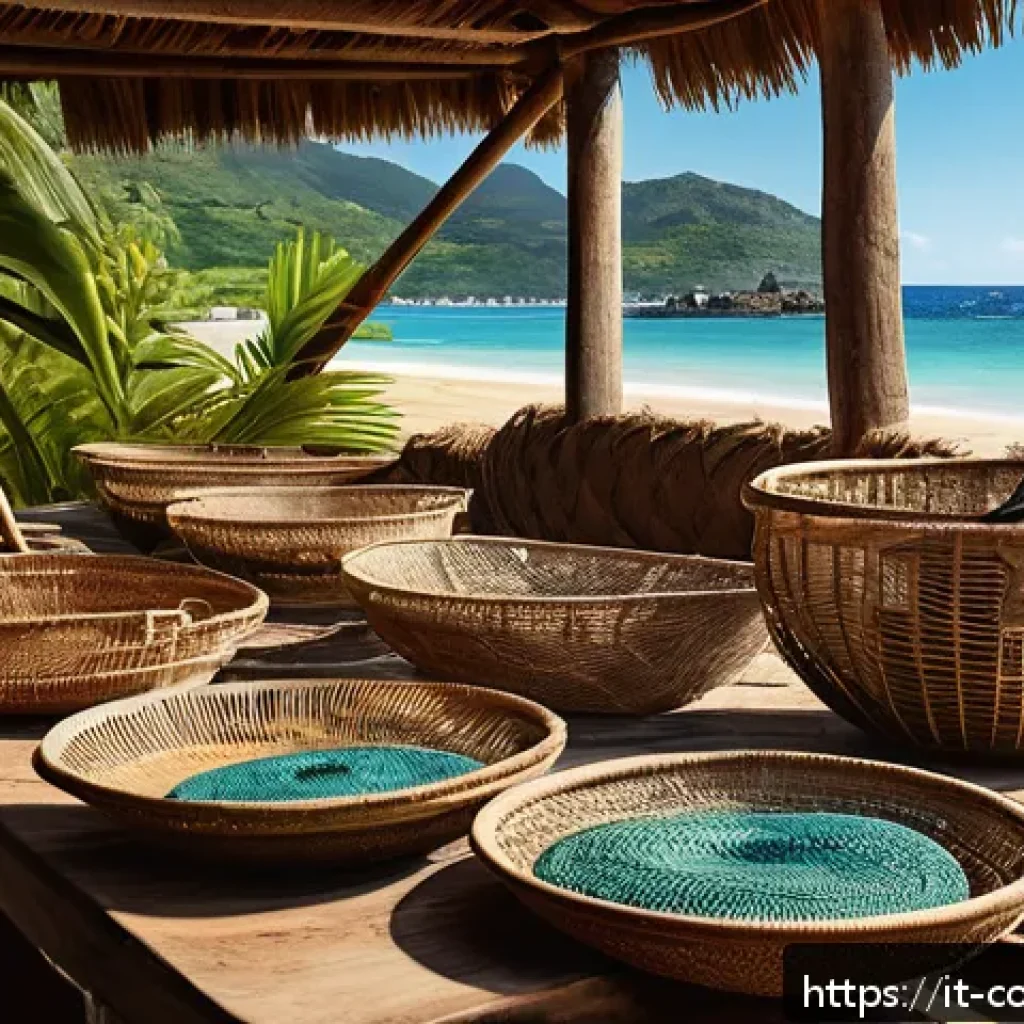 코모로 역사 박물관 방문 - A detailed scene of a traditional island fishing workshop showcasing finely woven fishing nets, hand...