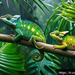 코모로 우기와 건기 차이 - A vibrant tropical island landscape during the wet season, showcasing dense, lush green vegetation w...
