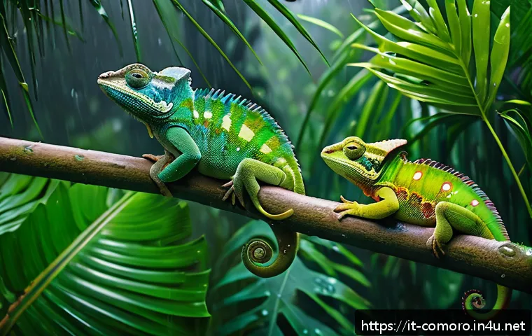 코모로 우기와 건기 차이 - A vibrant tropical island landscape during the wet season, showcasing dense, lush green vegetation w...