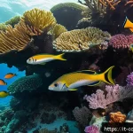 코모로 스쿠버 다이빙 스팟 - A vibrant underwater scene showcasing the pristine coral reefs of the Comoros Islands, featuring an ...