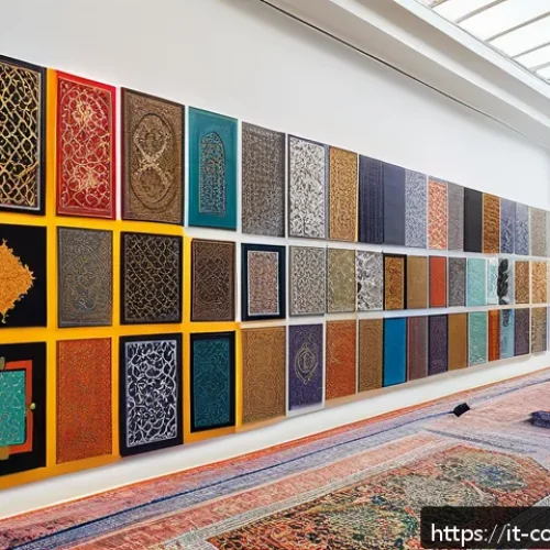 코모로 이슬람 전통과 현대화 - A vibrant contemporary art gallery in an Italian city showcasing Islamic calligraphy blended with mo...